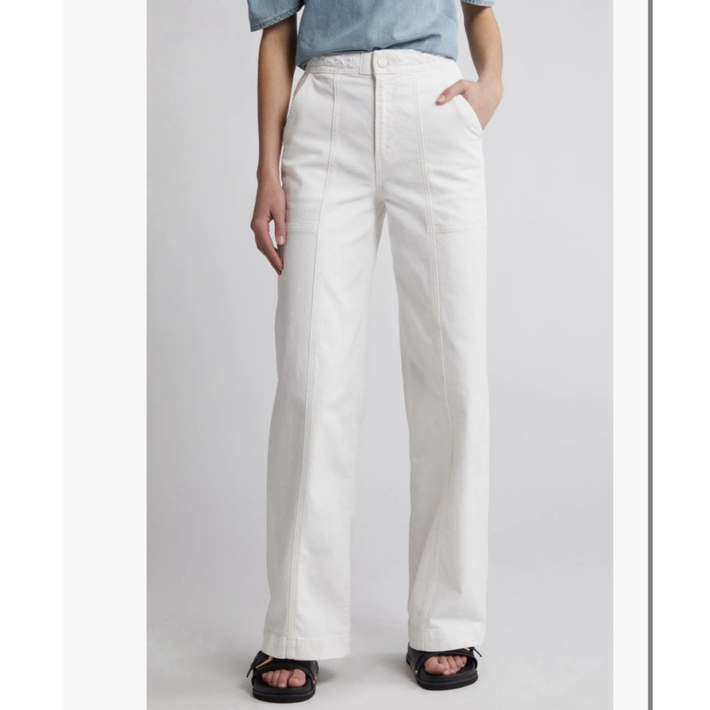 NWT FRAME Braided Wide Leg Jeans Women's Sz:32 White Waist High Rise